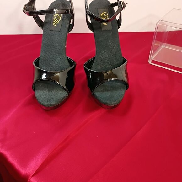 Ellie Shiny Black Strappy Heels - Picture 9 of 11